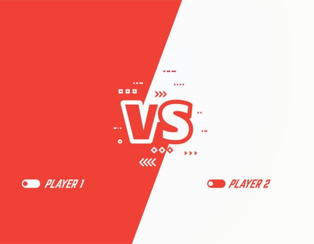 Versus flat style background Versus vector template background. Battle or competition concept template. Red and white players. Video games or fighting competitors. VS letters and abstract lines and arrows on two color background. video game banners stock illustrations