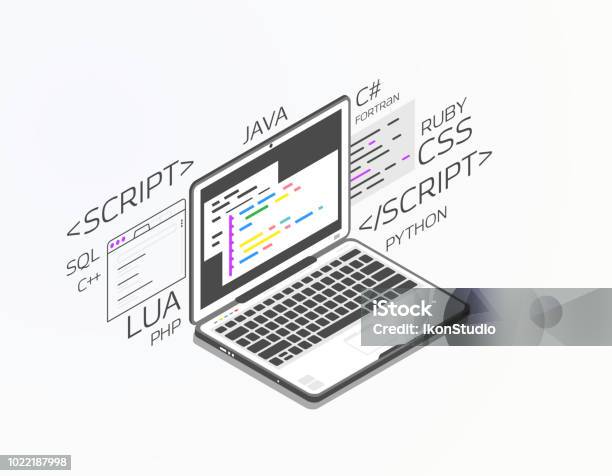 Développement De Logiciels Isométrique Vecteurs libres de droits et plus d'images vectorielles de Affaires - Affaires, Affichage digital, Application mobile