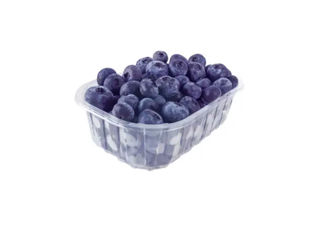 Photo of Ripe purple blueberries in the plastic container