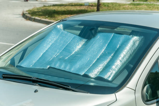 istock Sun reflector on the windscreen or windshield as protection of the car plastic indoor panel from direct sunlight and heat 1022191462