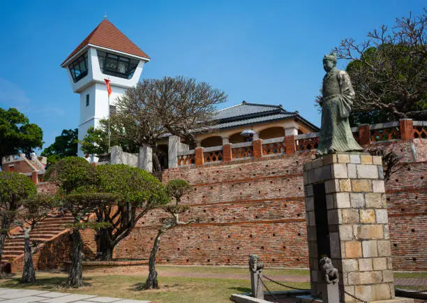 Anping fort or fort Zeelandia view a former Dutch stronghold statue of Koxinga in Tainan Taiwan