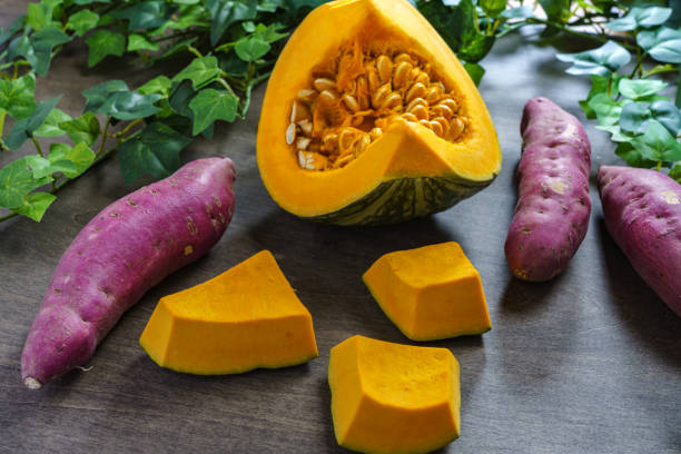 Pumpkin and sweet potato Pumpkin and sweet potato kabocha stock pictures, royalty-free photos & images