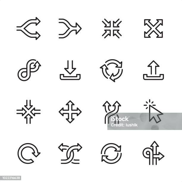 Ui Arrows Outline Icon Set Stock Illustration - Download Image Now - Icon Symbol, Arrow Symbol, Traffic Arrow Sign