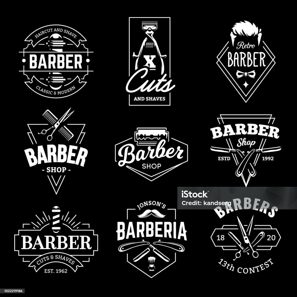 Barber Shop Vector emblemas Retro - arte vectorial de Barbero - Peluquería libre de derechos