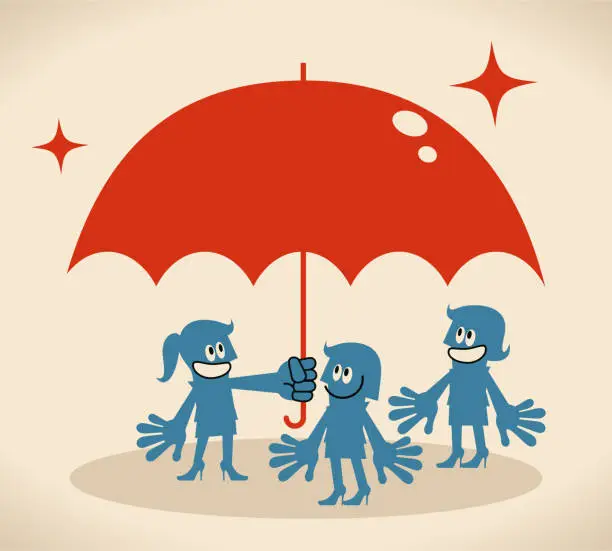 Vector illustration of Smiling group of businesswomen with a big umbrella