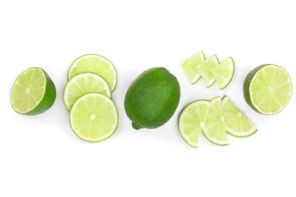 istock sliced lime isolated on white background with copy space for your text.. Top view. Flat lay pattern 1022227648