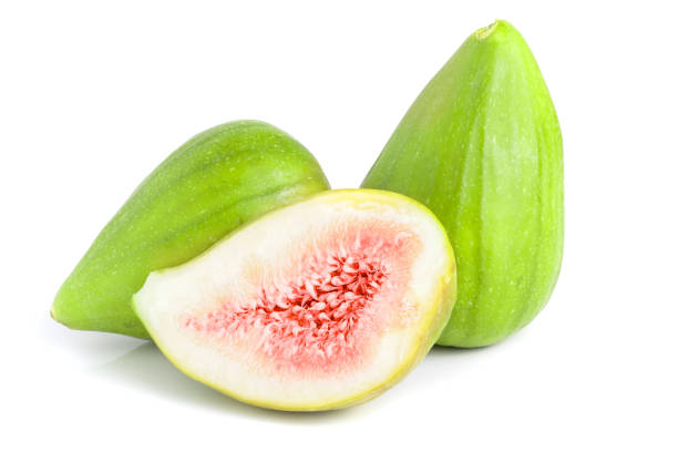 istock Ripe green fig fruit and half isolated on white background 1022227730