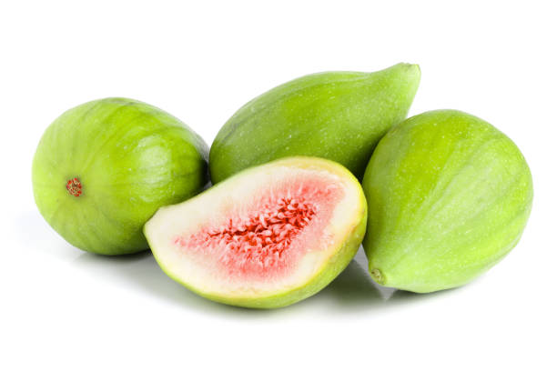 istock Ripe green fig fruit and half isolated on white background 1022227766
