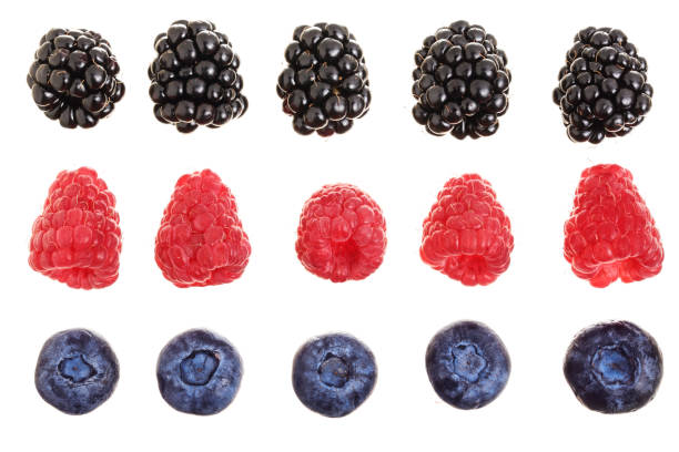 istock blackberry blueberry raspberry isolated on white background. Top view. Set or collection 1022227778