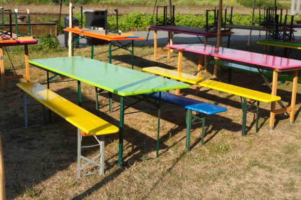 istock Benches and folding tables made of wood 1022229108