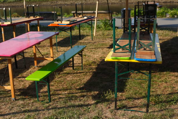 istock Benches and folding tables made of wood 1022233376