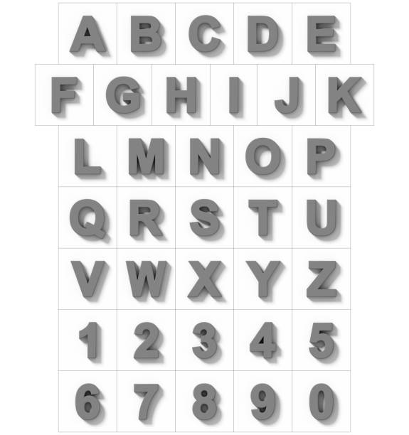 istock letters and numbers 3D medium gray isolated on white with shadow - orthogonal projection 1022233812