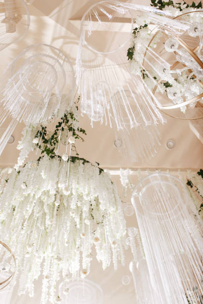 istock amazing luxury decorated place ceiling for wedding reception, catering in restaurant 1022234174