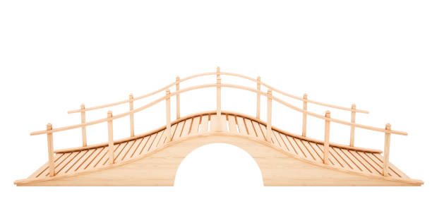 istock Wooden bridge isolated on white background. Slide view. 3D rendering illustration. 1022234668