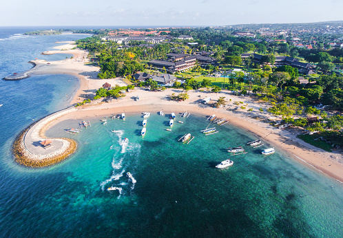 Bali Nusa Dua coast with a figurative breakwater aerial view