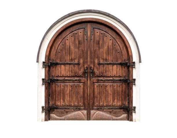 istock Wooden antique gate isolated on a white background 1022237504