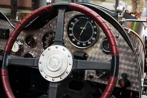 Saalbach-Hinterglemm, Austria - June 21, 2018: Vintage Riley Two Seater Sportscar from 1938 oldsmobile veteran on June 21, 2018 in Saalbach-Hinterglemm, Austria.