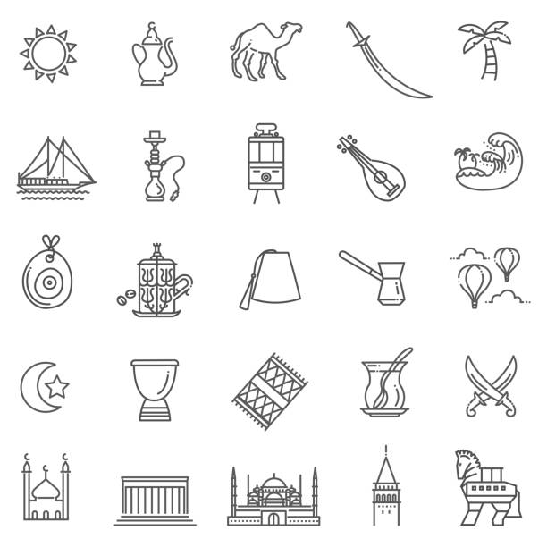 ilustraciones, imágenes clip art, dibujos animados e iconos de stock de fino conjunto de iconos de vector turquía símbolo - ankara