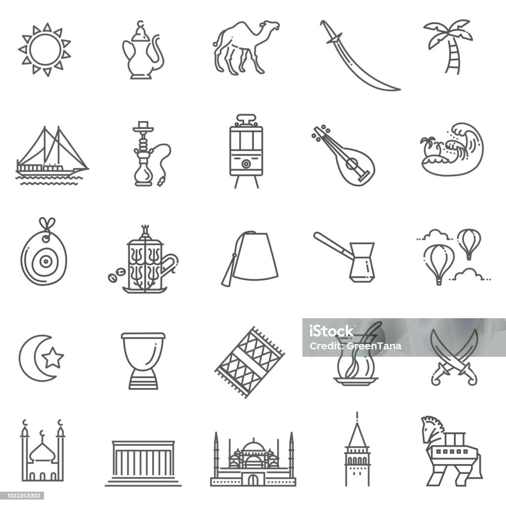 Thin Vector Turkey symbol icon set Set of Turkey icons. Line style Istanbul stock vector