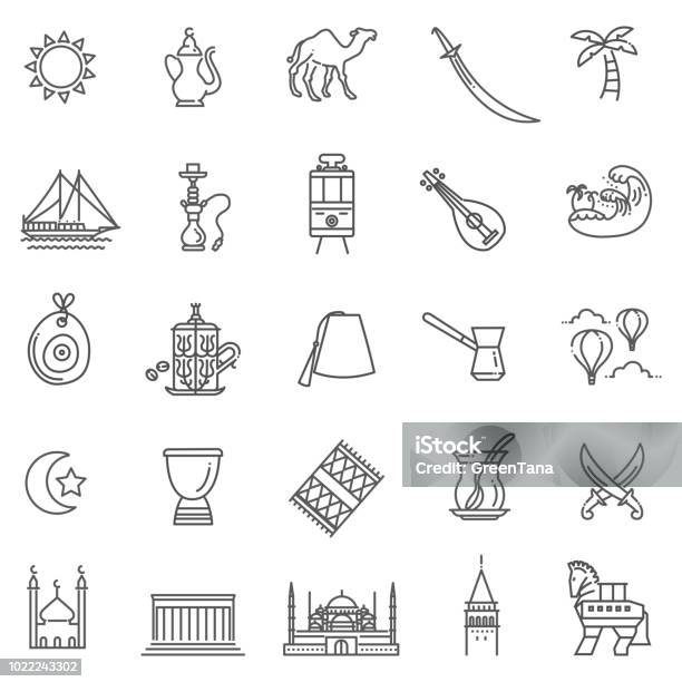 Thin Vector Turkey Symbol Icon Set Stock Illustration - Download Image Now - Istanbul, Icon Symbol, Tea - Hot Drink