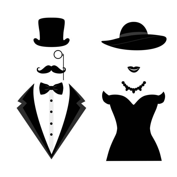 ilustraciones, imágenes clip art, dibujos animados e iconos de stock de caballero y dama icono aislado sobre fondo blanco. - necklace jewelry monocle symbol