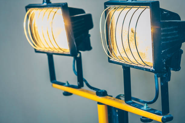 istock Bright powerful lighting for construction and finishing works - halogen spotlight 1022243544