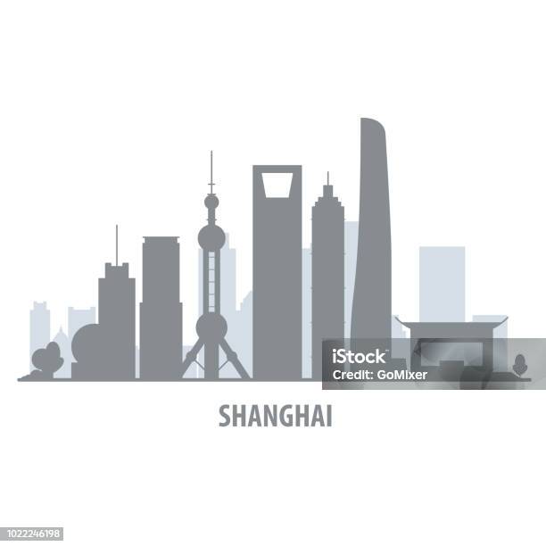 Toits De La Ville Shanghai Silhouette De Paysage Urbain Avec Des Points De Repère Vecteurs libres de droits et plus d'images vectorielles de Shanghaï