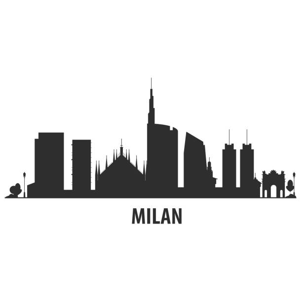illustrazioni stock, clip art, cartoni animati e icone di tendenza di skyline della città di milano - silhouette del paesaggio urbano con punti di riferimento - milan city