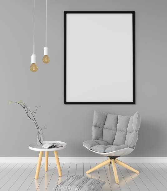 istock Blank photo frame for mockup in living room, 3D rendering 1022259242