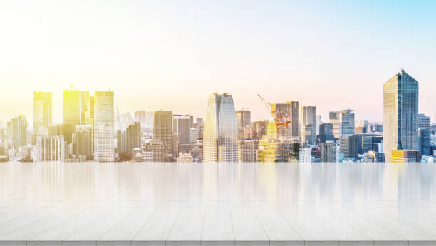 istock empty stone panel ground with panoramic city skyline in Tokyo, Japan 1022260086