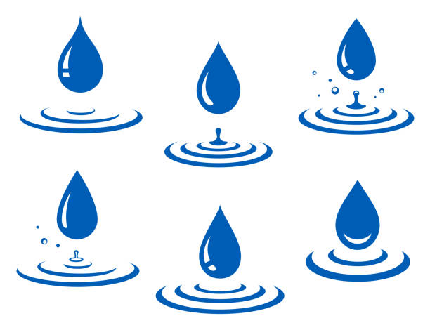 satz von blauwasser-drop-symbole und splash - wassertropfen stock-grafiken, -clipart, -cartoons und -symbole