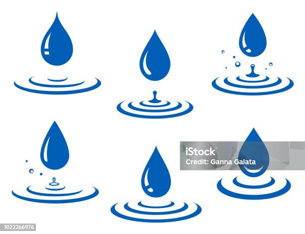 Set Of Blue Water Drop Icons And Splash Stock Illustration - Download Image Now - Water, Drop, Icon Symbol