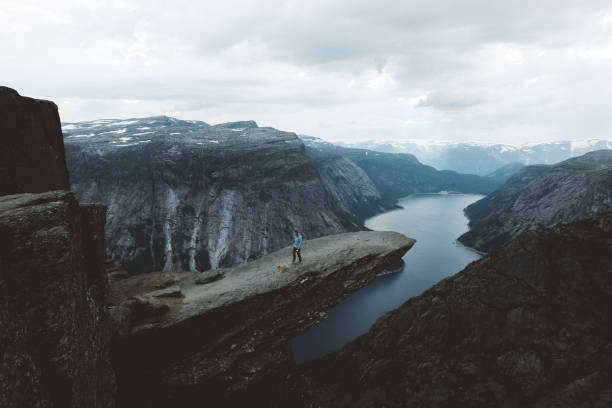 istock Man with dog enjoying scenic view from Trolltunga 1022269418