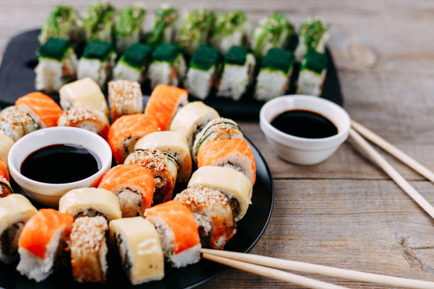 istock assortment of maki sushi rolls, selective focus 1022270460