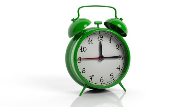 istock Retro green alarm clock, isolated on white background. 1022284442