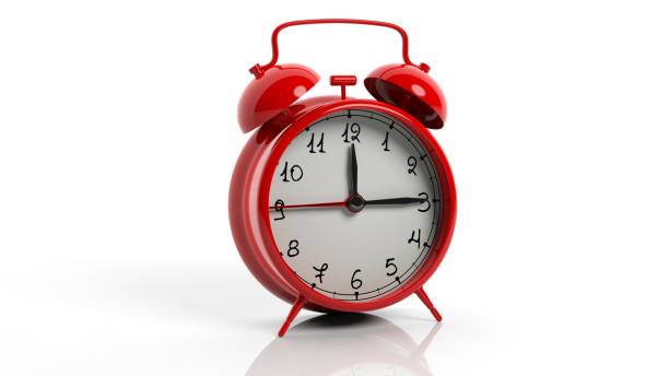 istock Retro red alarm clock, isolated on white background. 1022286570
