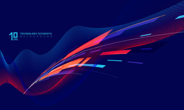 Abstract perspective technology geometric and twist lines colorful on dark blue background. Abstract perspective technology geometric and twist lines colorful on dark blue background. Vector illustration dynamic graphic stock illustrations