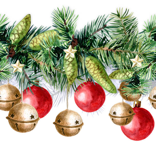 istock Christmas seamless pattern of Christmas decorations, watercolor illustration. 1022290704