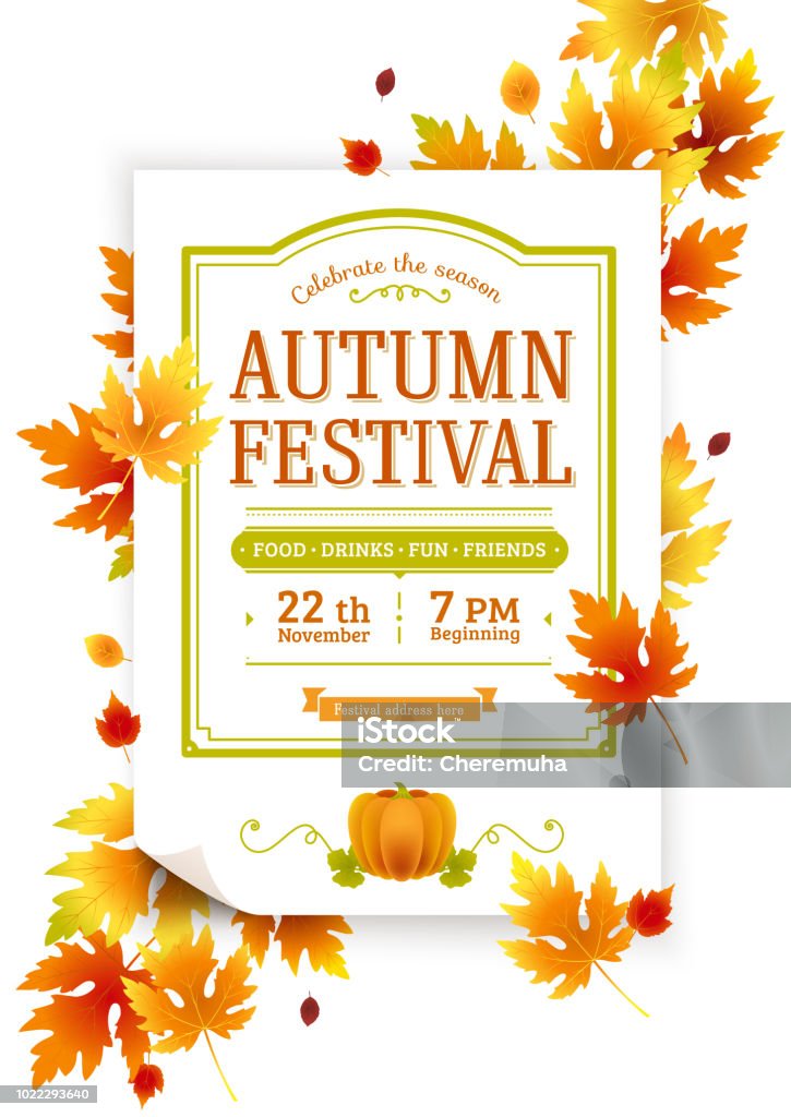 Autumn festival, fall vector invitation. Autumn vector poster template. Invite, harvest party. Autumn thanksgiving festival. Fall party vector invitation. Autumn party vector poster template. Invite your harvest party. Autumn stock vector