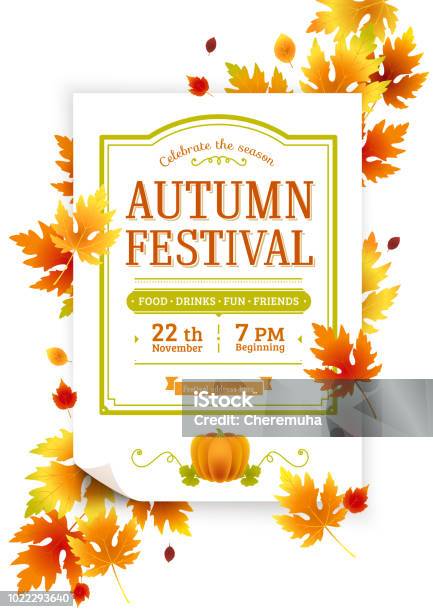 Autumn Festival Fall Vector Invitation Autumn Vector Poster Template Invite Harvest Party Stock Illustration - Download Image Now