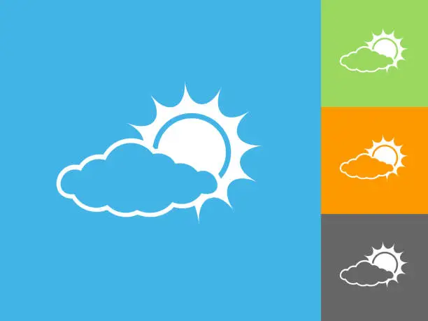 Vector illustration of Sun Behind a Cloud Flat Icon on Blue Background