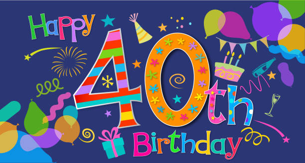 ilustrações, clipart, desenhos animados e ícones de 40º aniversário de saudação - birthday card streamer party balloon