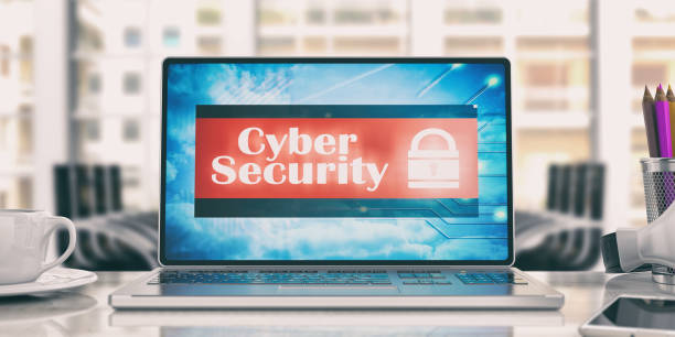 istock Cyber security on laptop in an office. 3d illustration 1022309020