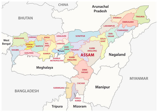 Assam administrative and political map Assam administrative and political vector map assam stock illustrations