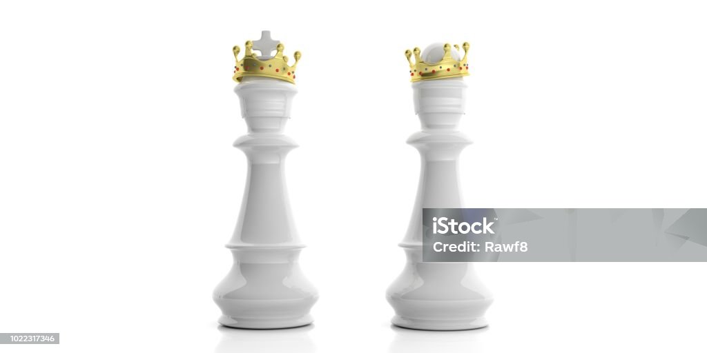 Foto de Xadrez Branco Rei E Rainha Com Coroas Em Fundo Branco Ilustração 3d  e mais fotos de stock de Autoridade - iStock