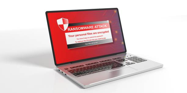 Ransomware alert on a laptop screen. 3d illustration Ransomware alert on a laptop screen - white background. 3d illustration ransomware photos stock pictures, royalty-free photos & images