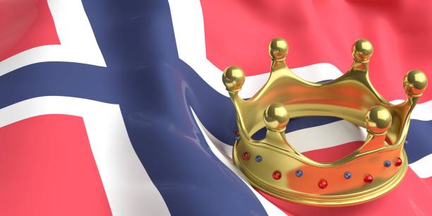 Golden crown on Norway flag.3d illustration