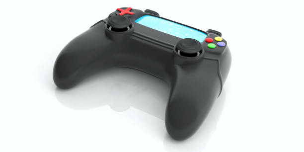 kontroler konsoli do gier wideo. ilustracja 3d - video game gamepad black isolated on white zdjęcia i obrazy z banku zdjęć