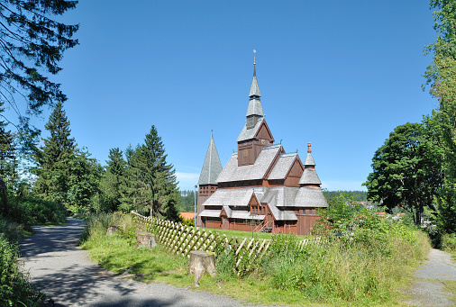 famous wooden Stave Church in Hahnenklee near Goslar,Harz Mountain,lower Saxony,Germany