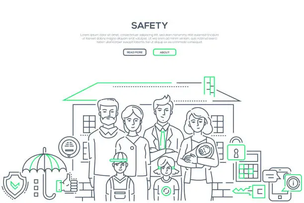Vector illustration of Safety - line design style banner